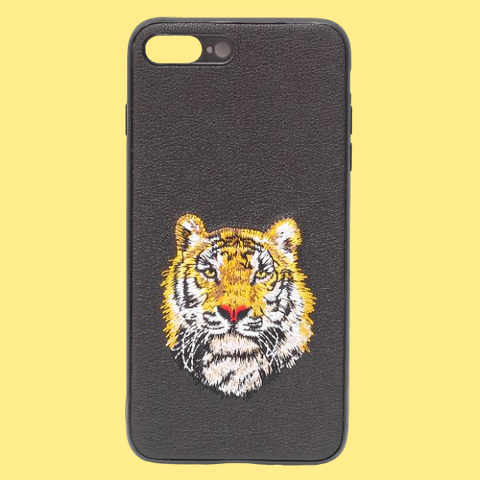 Black Leather Yellow Lion Ornamented for Apple iPhone 7 Plus