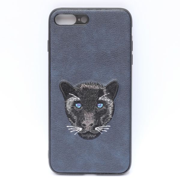Dark Blue Leather Black Panther Ornamented for Apple Iphone 8 Plus