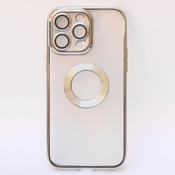 Silver 6D Chrome Logo Cut Transparent Case for Apple iphone 12 Pro