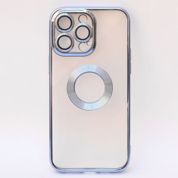 Blue 6D Chrome Logo Cut Transparent Case for Apple iphone 12 Pro Max
