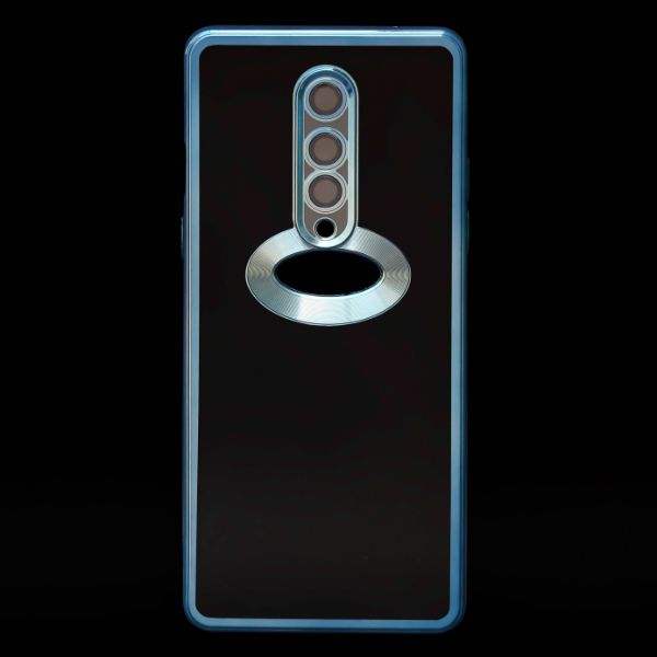 Blue 6D Chrome Logo Cut Transparent Case for Oneplus 8