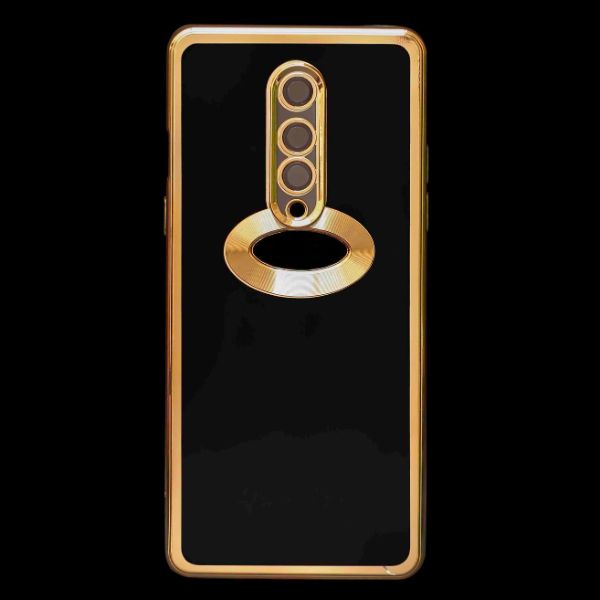 Gold 6D Chrome Logo Cut Transparent Case for Oneplus 7 Pro