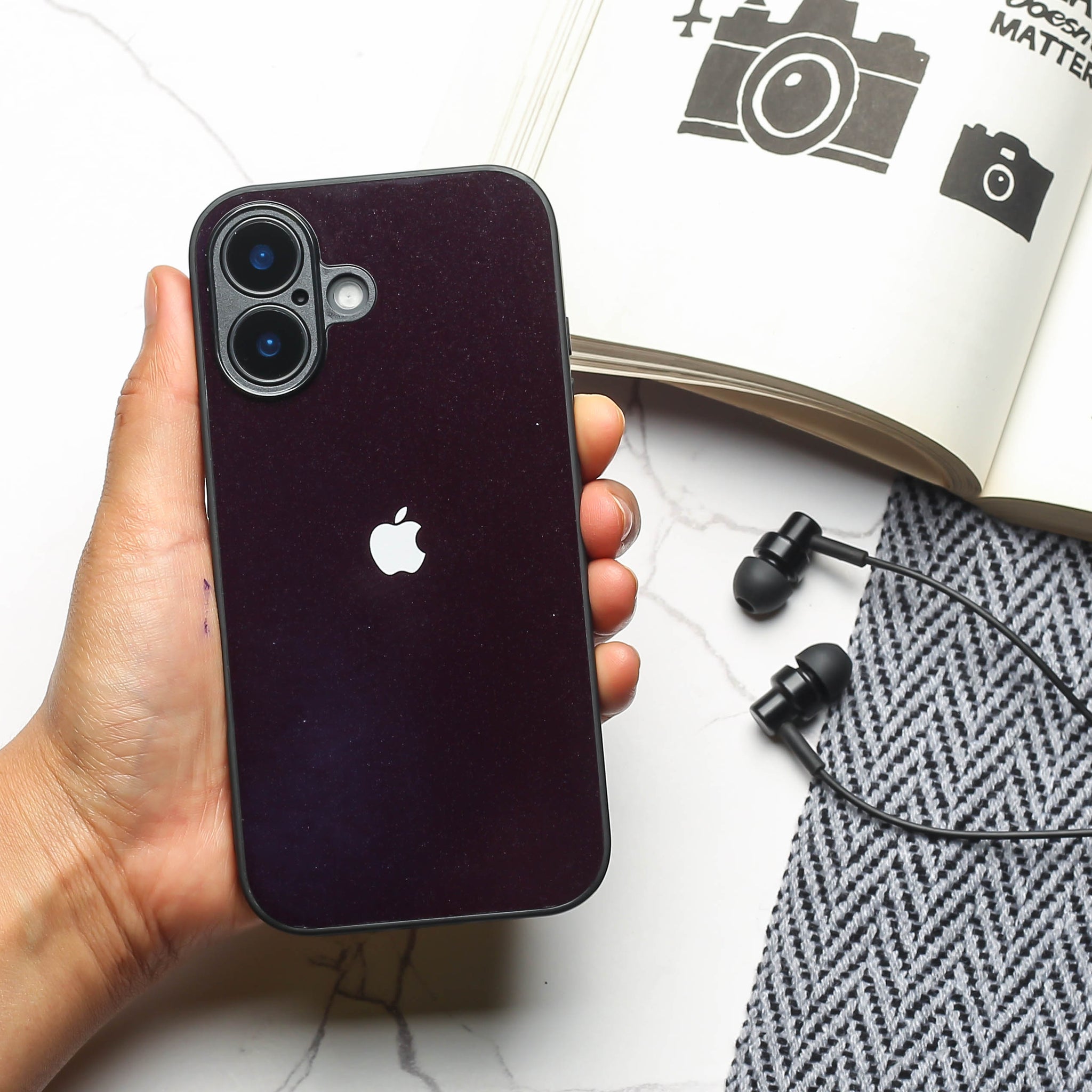 Black metal back case for Apple Iphone 16