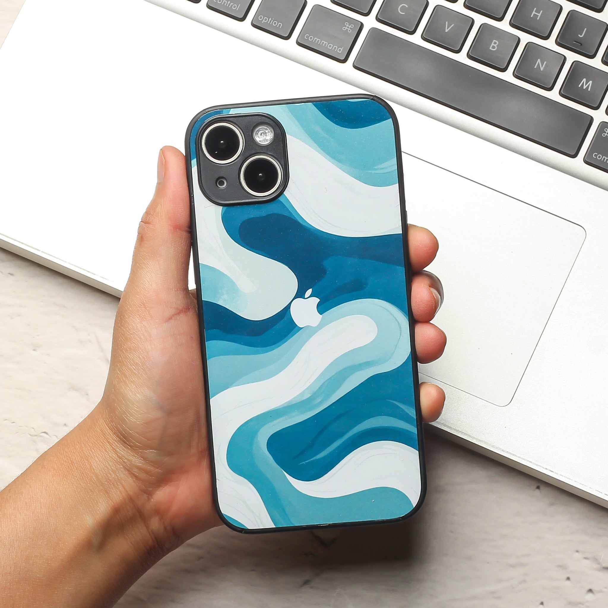 Oceanic Flow metal back case for Apple Iphone 14 Plus