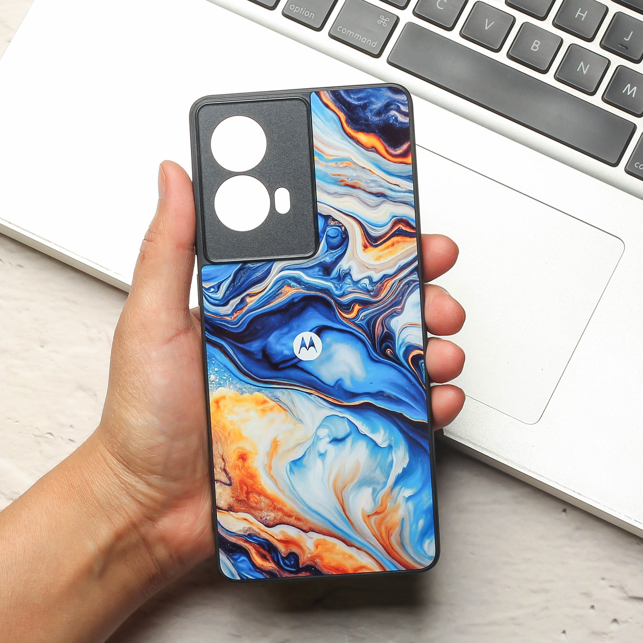 Blue Opulent metal back case for Moto Edge 50 Fusion