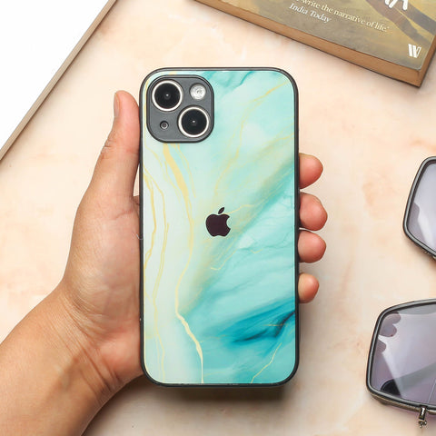 Green Luxe Marble metal back case for Apple Iphone 14 Plus