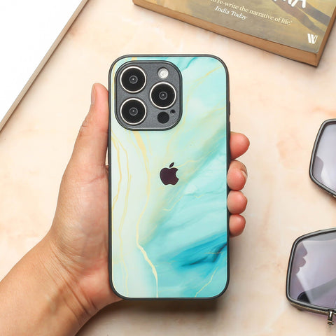 Green Luxe Marble metal back case for Apple Iphone 14 Pro