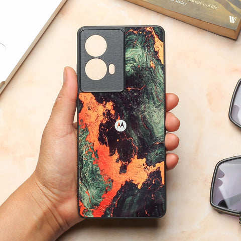 Green Golden elegance marble metal back case for Moto Edge 50 Fusion