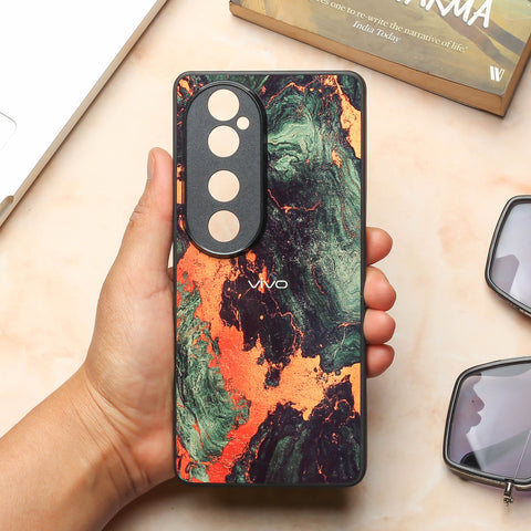 Green Golden elegance marble metal back case for Vivo V40