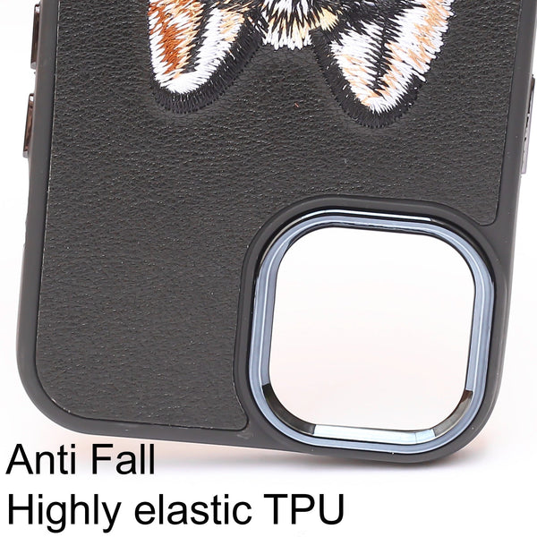 Black Leather Brown Fox Ornamented for Apple iPhone 13 Pro Max