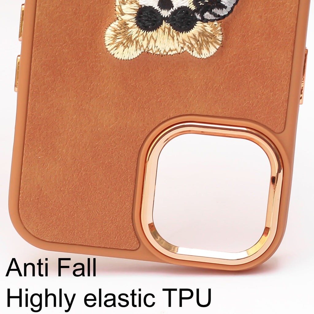 Brown Leather Astro Teddy Metal ring Ornamented for Apple iPhone 14 Pl –  The Hatke