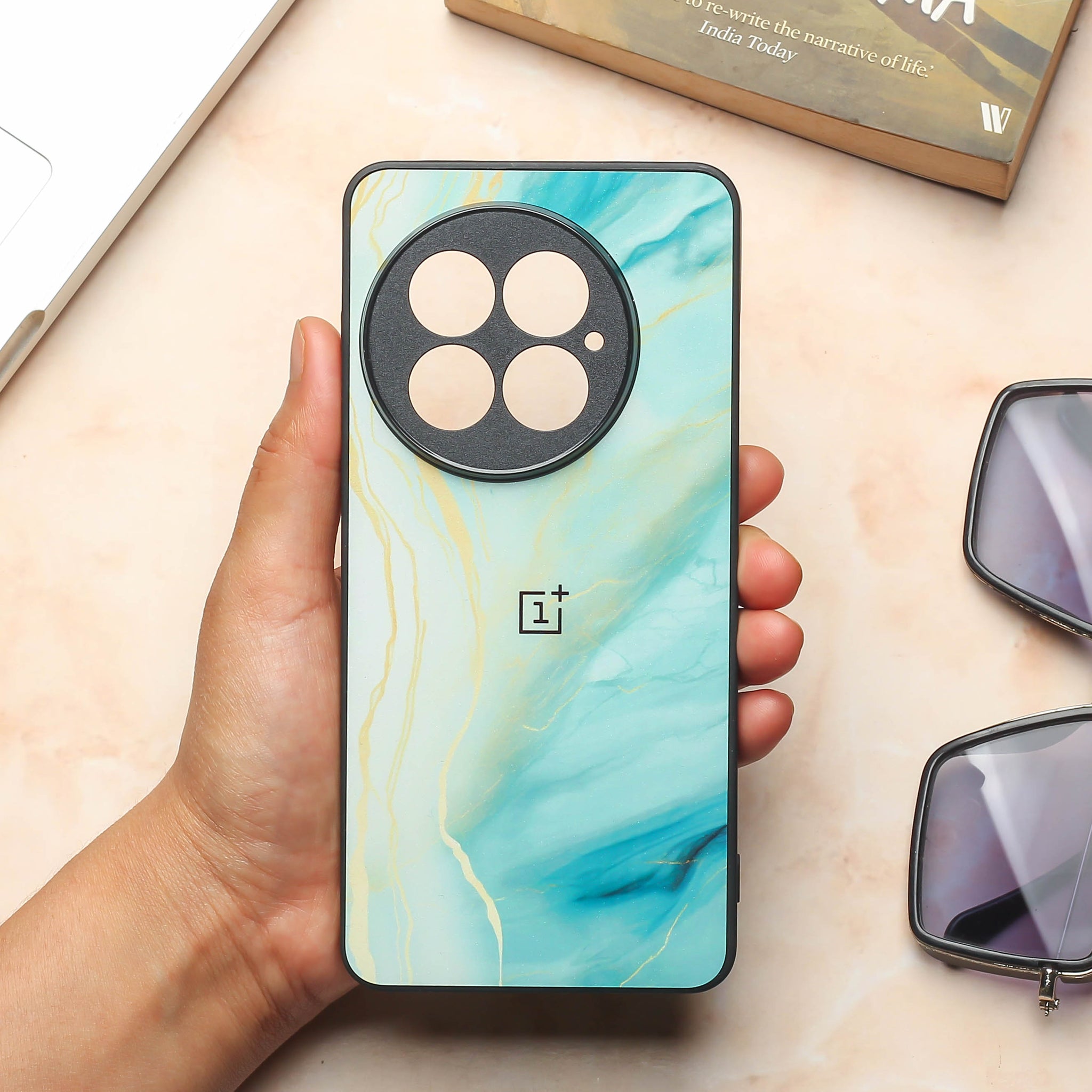 Green Luxe Marble metal back case for OnePlus 13