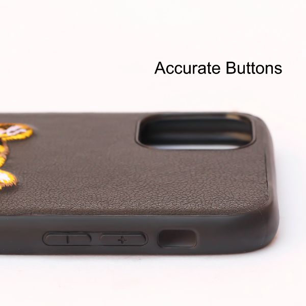 Black Leather Yellow Lion Ornamented for Apple iPhone 14 Plus