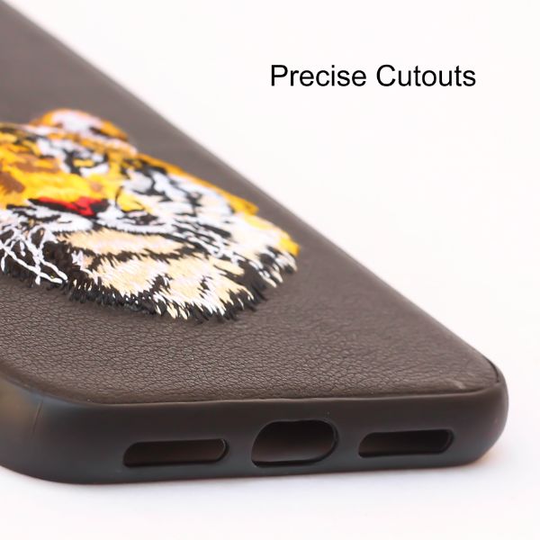Black Leather Yellow Lion Ornamented for Apple iPhone 14 Plus