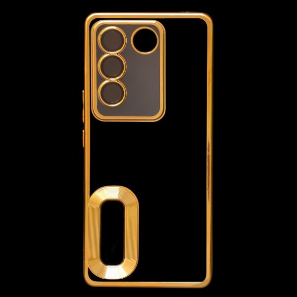 Gold 6D Chrome Logo Cut Transparent Case for Vivo V27 Pro 5G