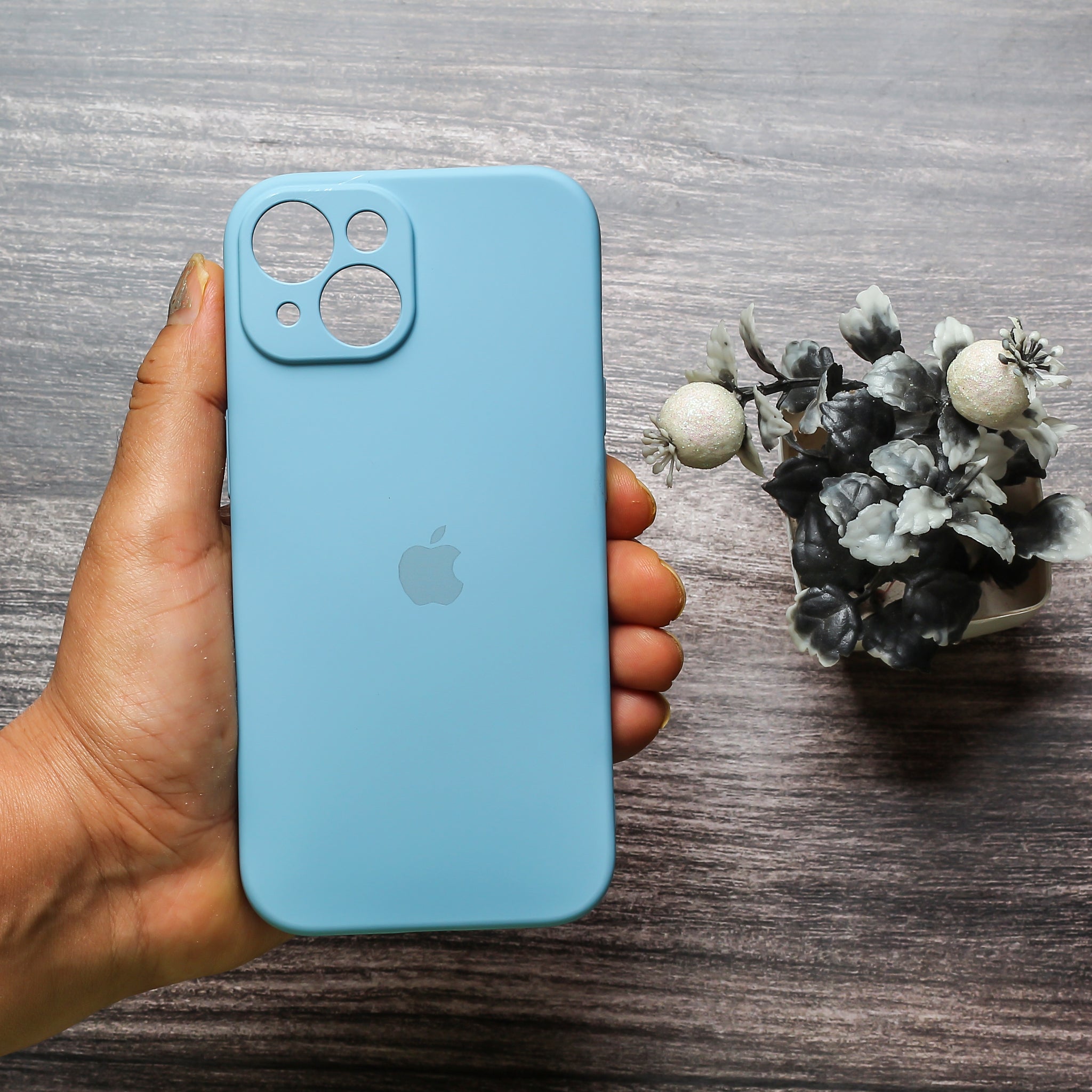 Sky Blue Original Camera Safe Silicone case for Apple iphone 14 Plus