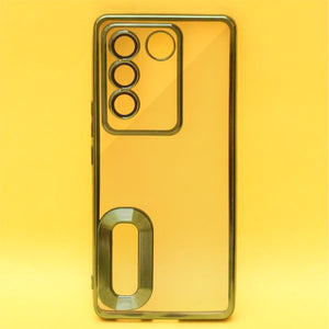Green 6D Chrome Logo Cut Transparent Case for Vivo V27 5G