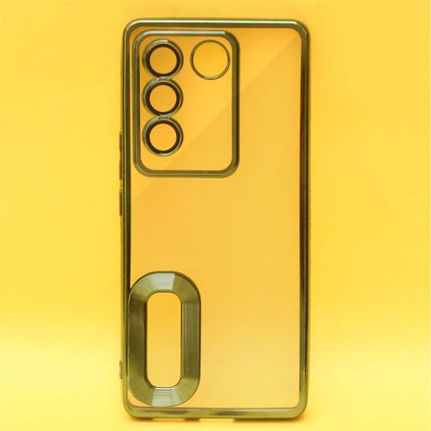Green 6D Chrome Logo Cut Transparent Case for Vivo V27 5G