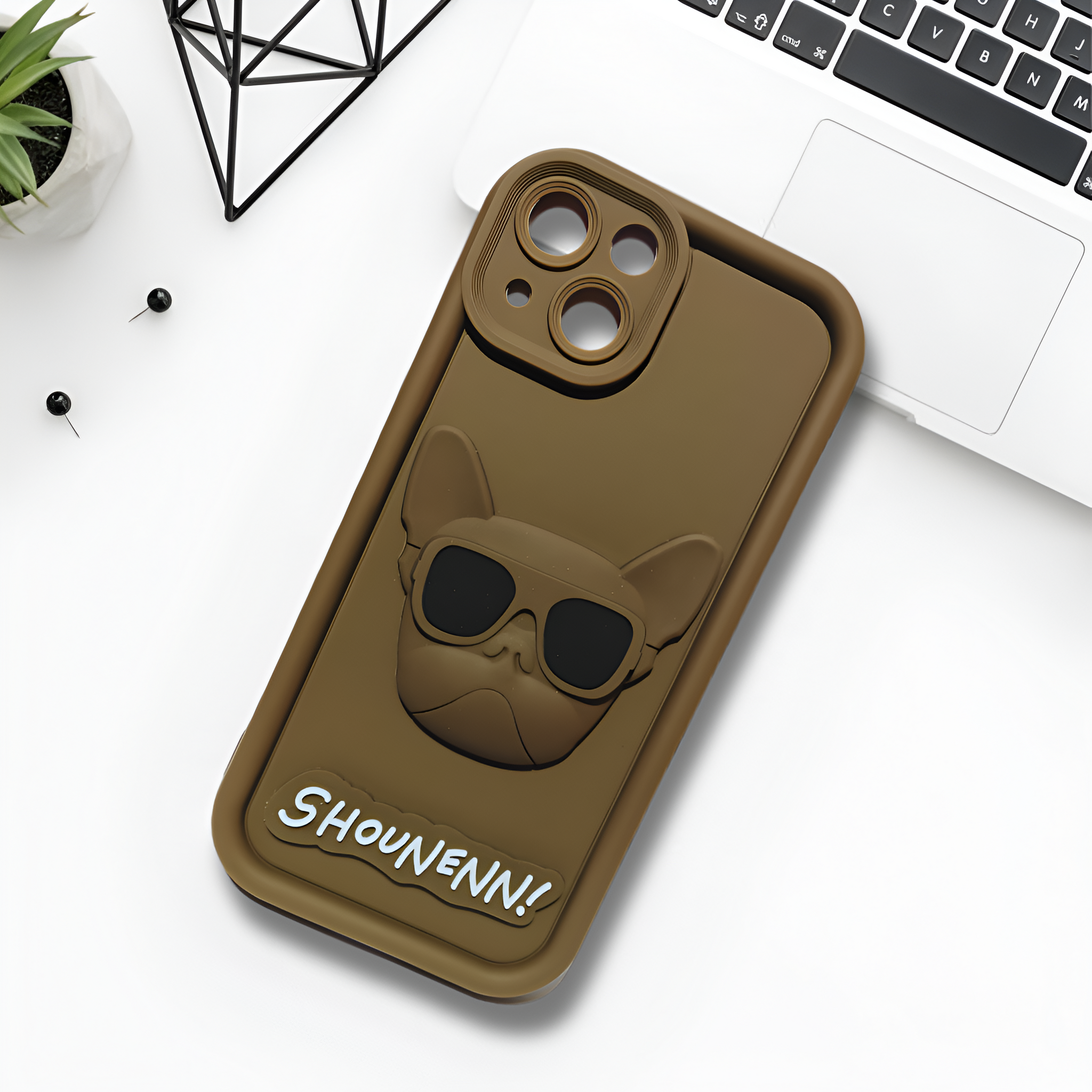 Dark Brown SHOUNENN BULLDOG Silicone case for Apple iphone 15