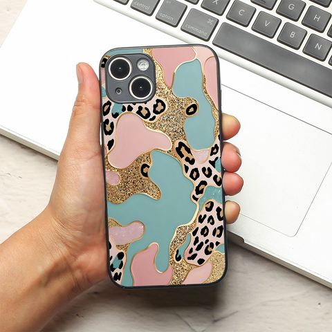 Leopard Luxe metal back case for Apple Iphone 15