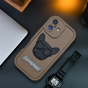 Dark Brown SHOUNENN BULLDOG Silicone case for Apple iphone 16