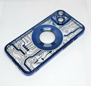 Blue Watch Machine Logo Cut Transparent Case for Apple Iphone 14