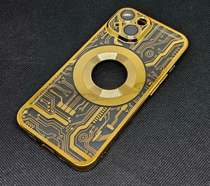 Golden Watch Machine Logo Cut Transparent Case for Apple Iphone 14