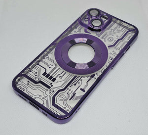 Purple Watch Machine Logo Cut Transparent Case for Apple Iphone 14