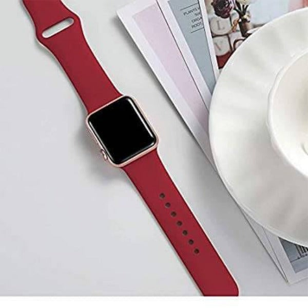 Maroon Plain Silicone Strap For Apple Watch Series SE 2020 (38mm/40mm/41mm)