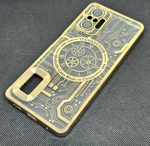 Gold Watch Machine Logo Cut Transparent Case for Redmi Note 10 Pro