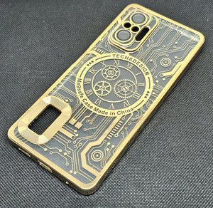 Gold Watch Machine Logo Cut Transparent Case for Redmi Note 10 Pro Max