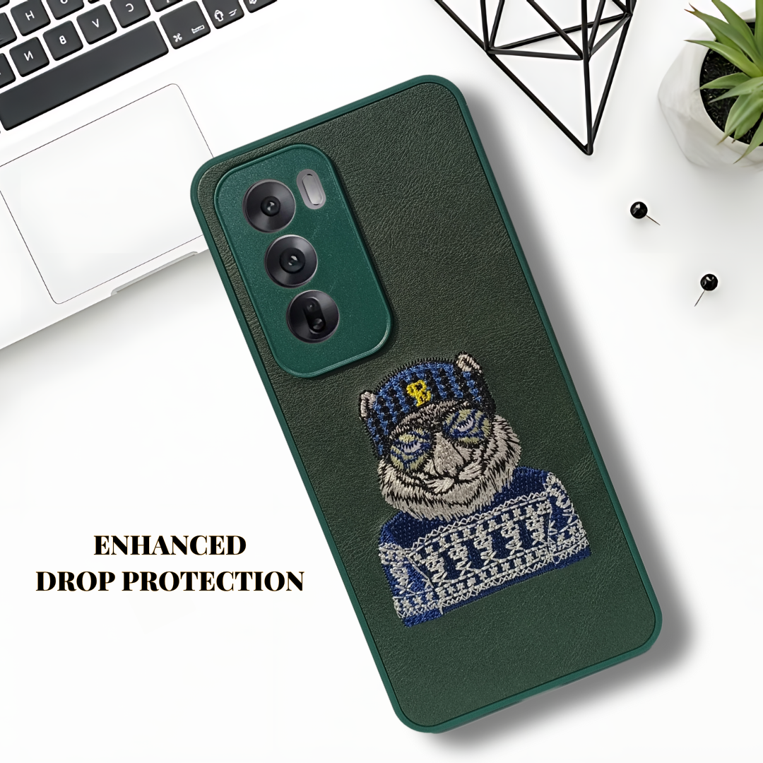 Green Leather Blue Sweater Lion Camera Ornamented for Oppo Reno 12