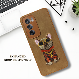 Brown Leather Bulldog Camera Ornamented for Oppo Reno 12