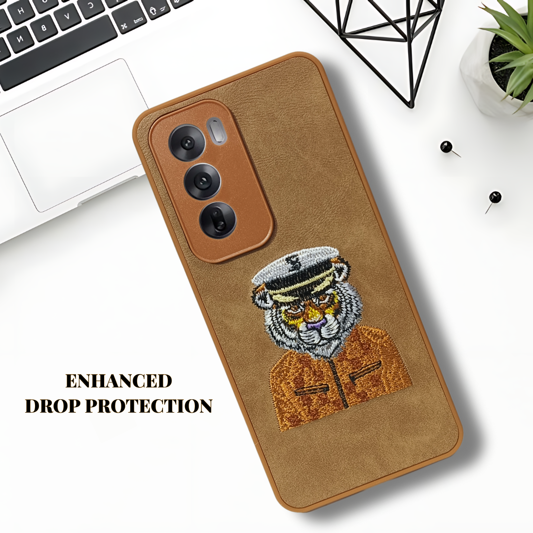 Brown Leather Captain Lion Camera Ornamented for Oppo Reno 12