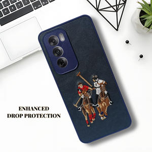 Blue Leather Dual Horse Rider Lion Camera Ornamented for Oppo Reno 12