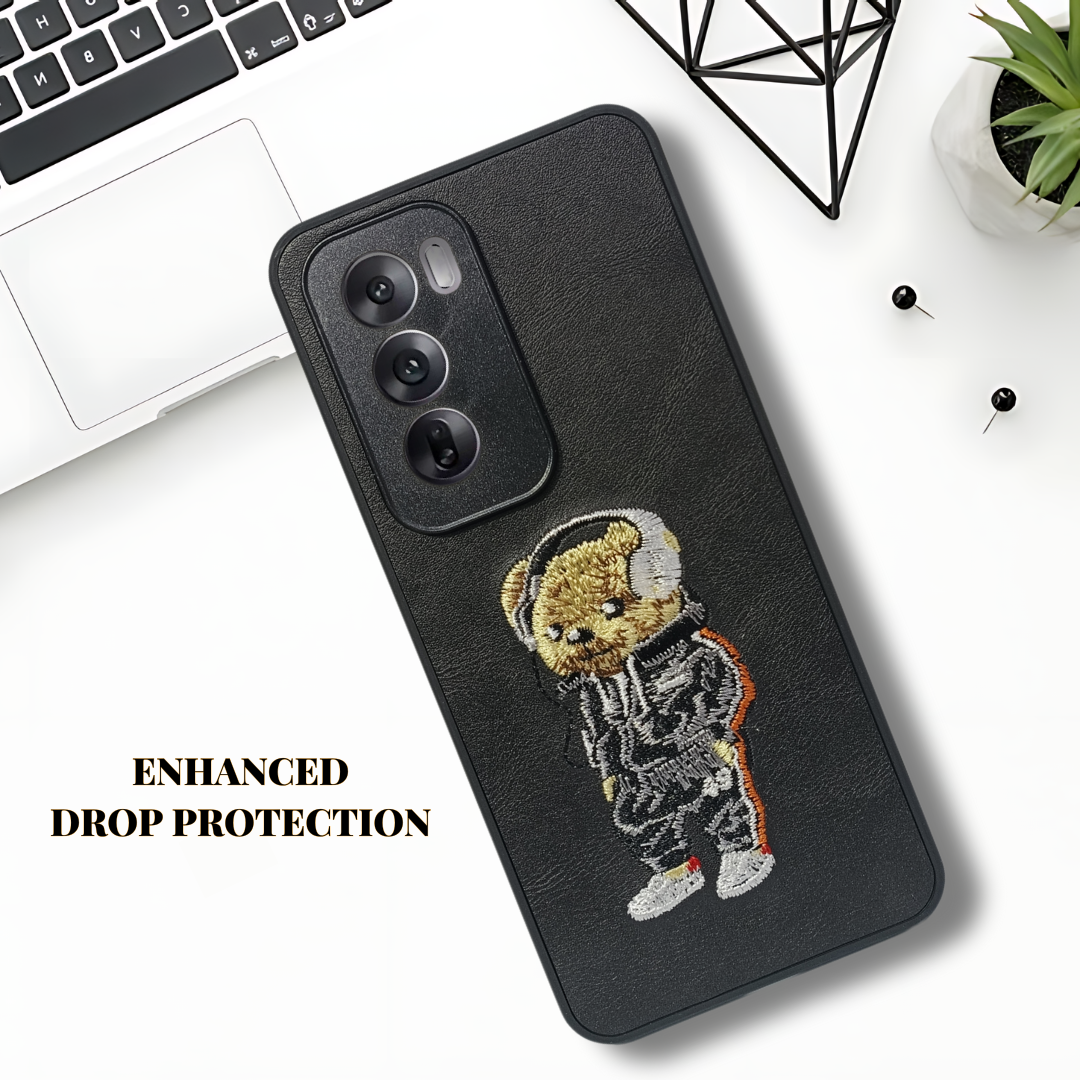 Black leather Headphone teddy Camera Ornamented for Oppo Reno 12