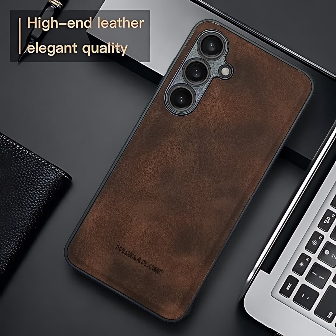 Dark Brown Classic Leather Case for Samsung S23 Fe
