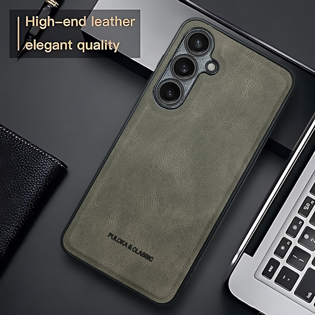 Grey Classic Leather Case for Samsung S24 Fe