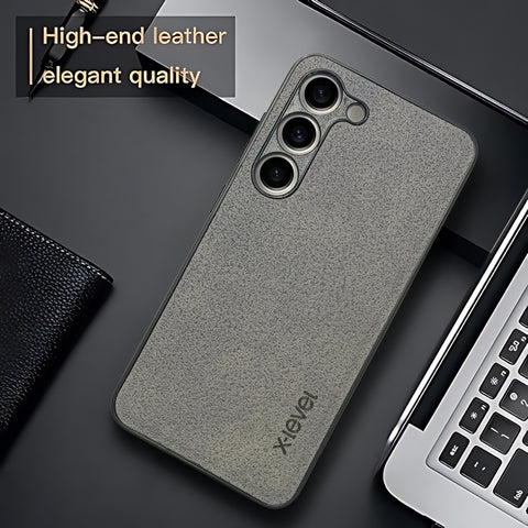 X-LEVEL Grey Leather Case for Samsung S23