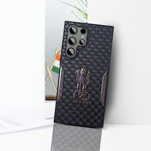 Black (Design 10) Satyameva Jayate embossed Leather Case for Samsung S25 ultra