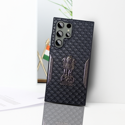 Black (Design 10) Satyameva Jayate embossed Leather Case for Samsung S25 ultra
