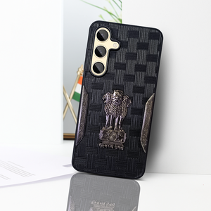 Black (Design 2) Satyameva Jayate embossed Leather Case for Samsung S24