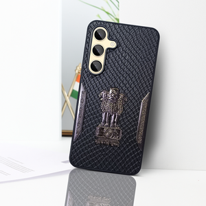 Black (Design 3) Satyameva Jayate embossed Leather Case for Samsung S24