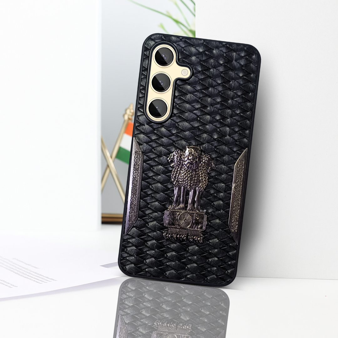 Black (Design 4) Satyameva Jayate embossed Leather Case for Samsung S24