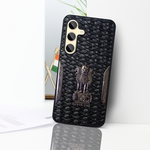 Black (Design 4) Satyameva Jayate embossed Leather Case for Samsung S24