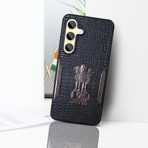 Black (Design 5) Satyameva Jayate embossed Leather Case for Samsung S24