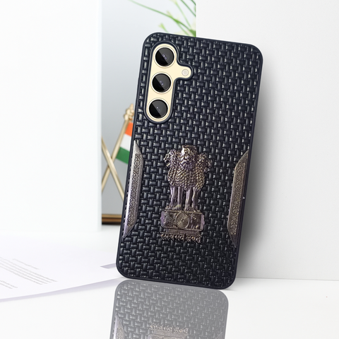 Black (Design 7) Satyameva Jayate embossed Leather Case for Samsung S24
