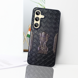 Black (Design 9) Satyameva Jayate embossed Leather Case for Samsung S24