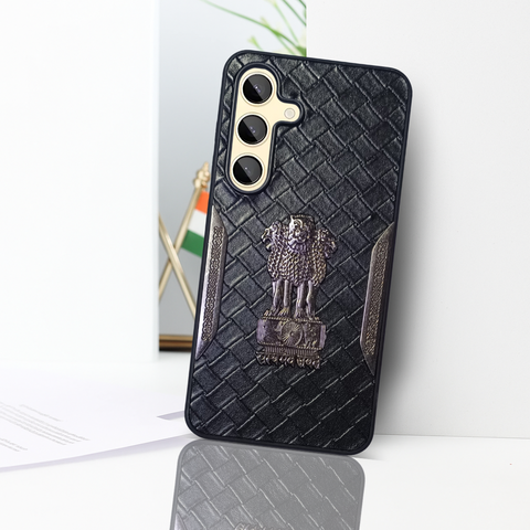 Black (Design 9) Satyameva Jayate embossed Leather Case for Samsung S24