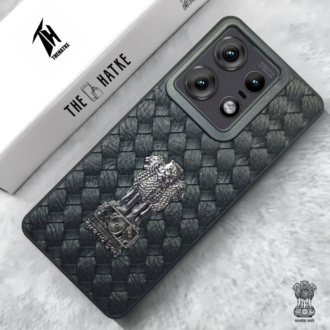 Black (Design 4) Satyameva Jayate embossed Leather Case for Motorola Edge 50 Pro